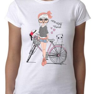 Camiseta vintage chica con bicicleta