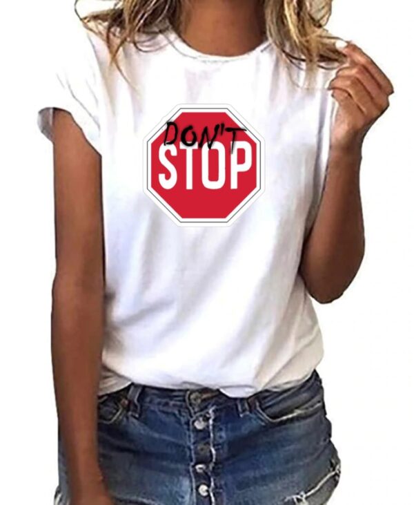 publicidad en camisetas entalladas de mujer don´t stop